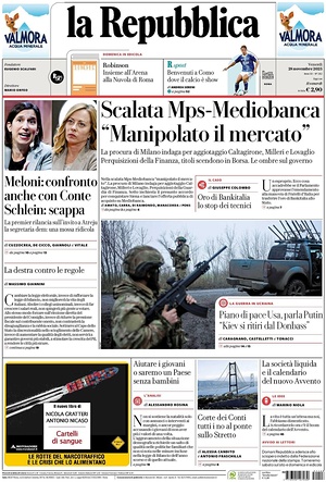 La Repubblica prima pagina