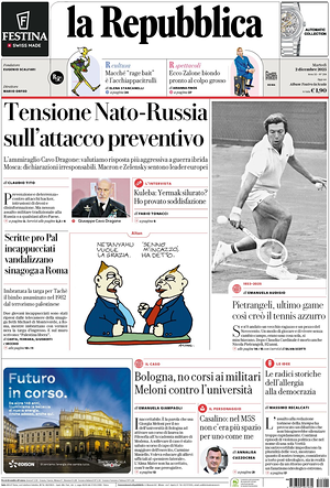 La Repubblica prima pagina