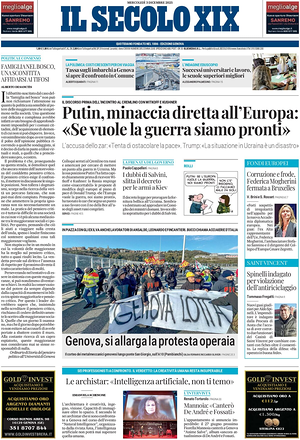 Il Secolo XIX prima pagina
