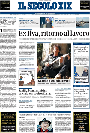 Prima pagina Il Secolo XIX di oggi - Quotidiano nazionale