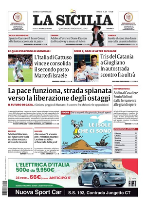 Prima pagina La Sicilia di oggi - Quotidiano regionale