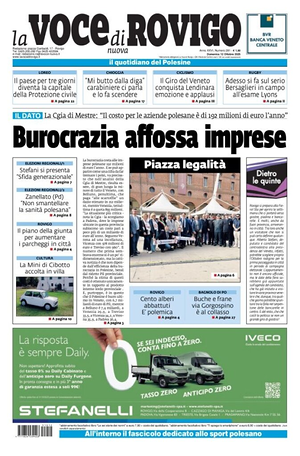 Prima pagina La Voce di Rovigo di oggi - Quotidiano regionale