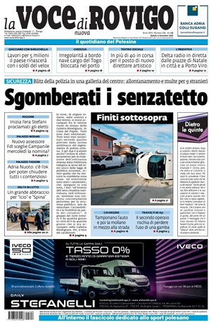 Prima pagina La Voce di Rovigo di oggi - Quotidiano regionale